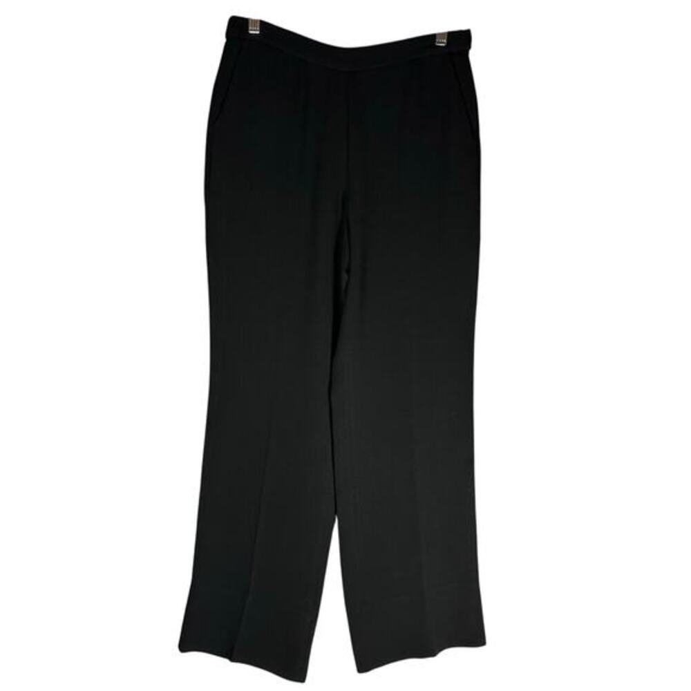 MM Lafleur‎ Black Trouser Slacks Relaxed Straight Leg Sz 6 Adjustable Hem Career